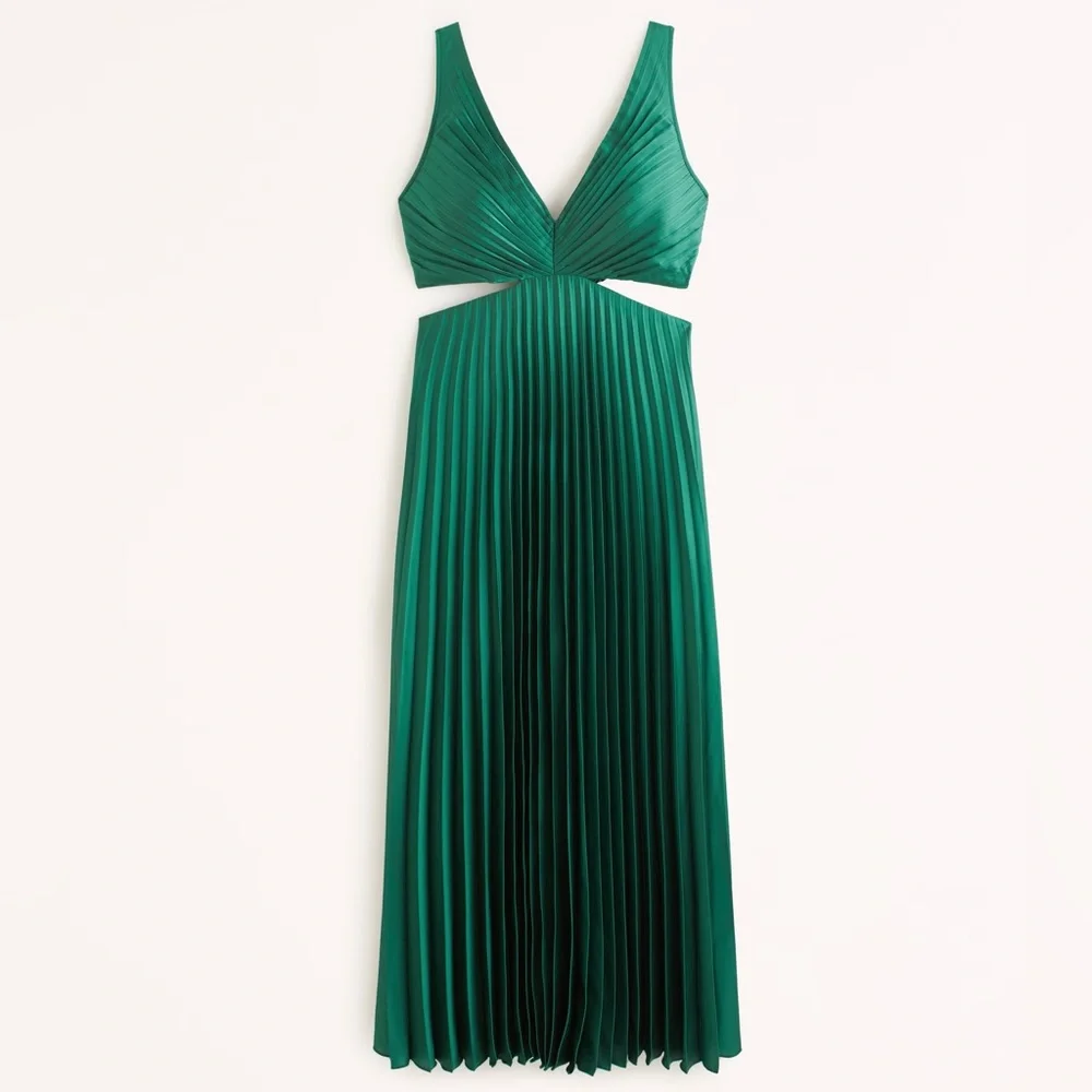 NWT Abercrombie & Fitch Emerald Green Pleated Maxi Dress - Picture 3 of 3